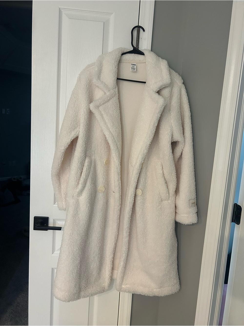 PINK Victoria's Secret Cream Faux-Sherpa Double-Breasted Teddy Coat
